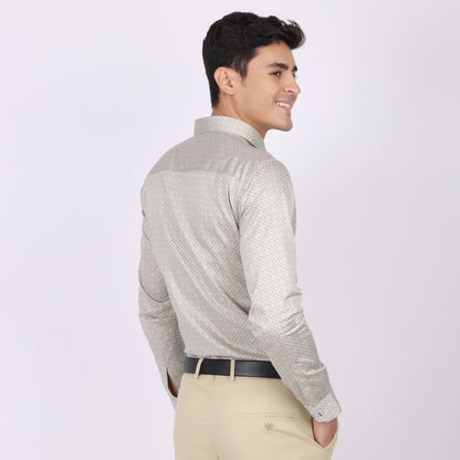 Men's Beige Geometric Printed Cotton Shirt