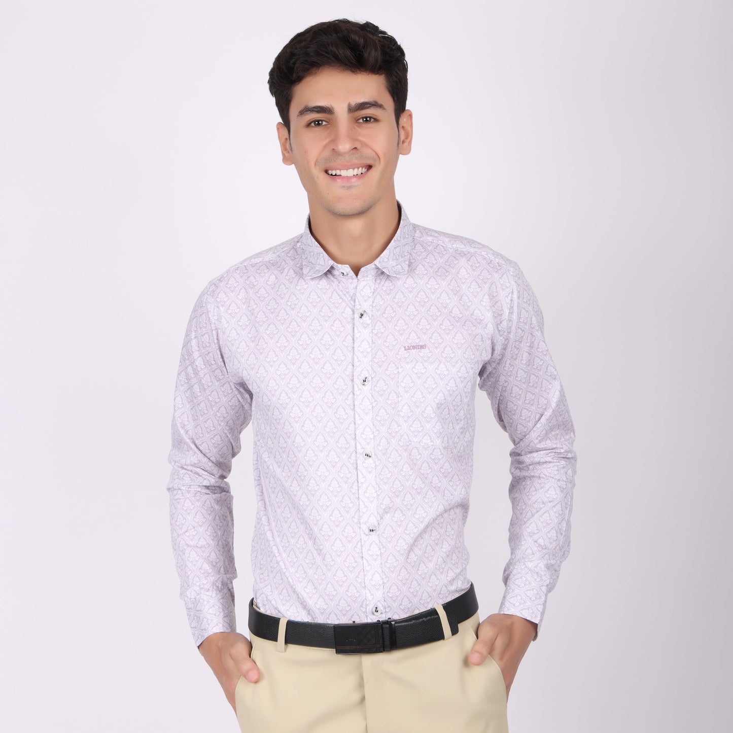Men's lavender printed cotton shirt for men