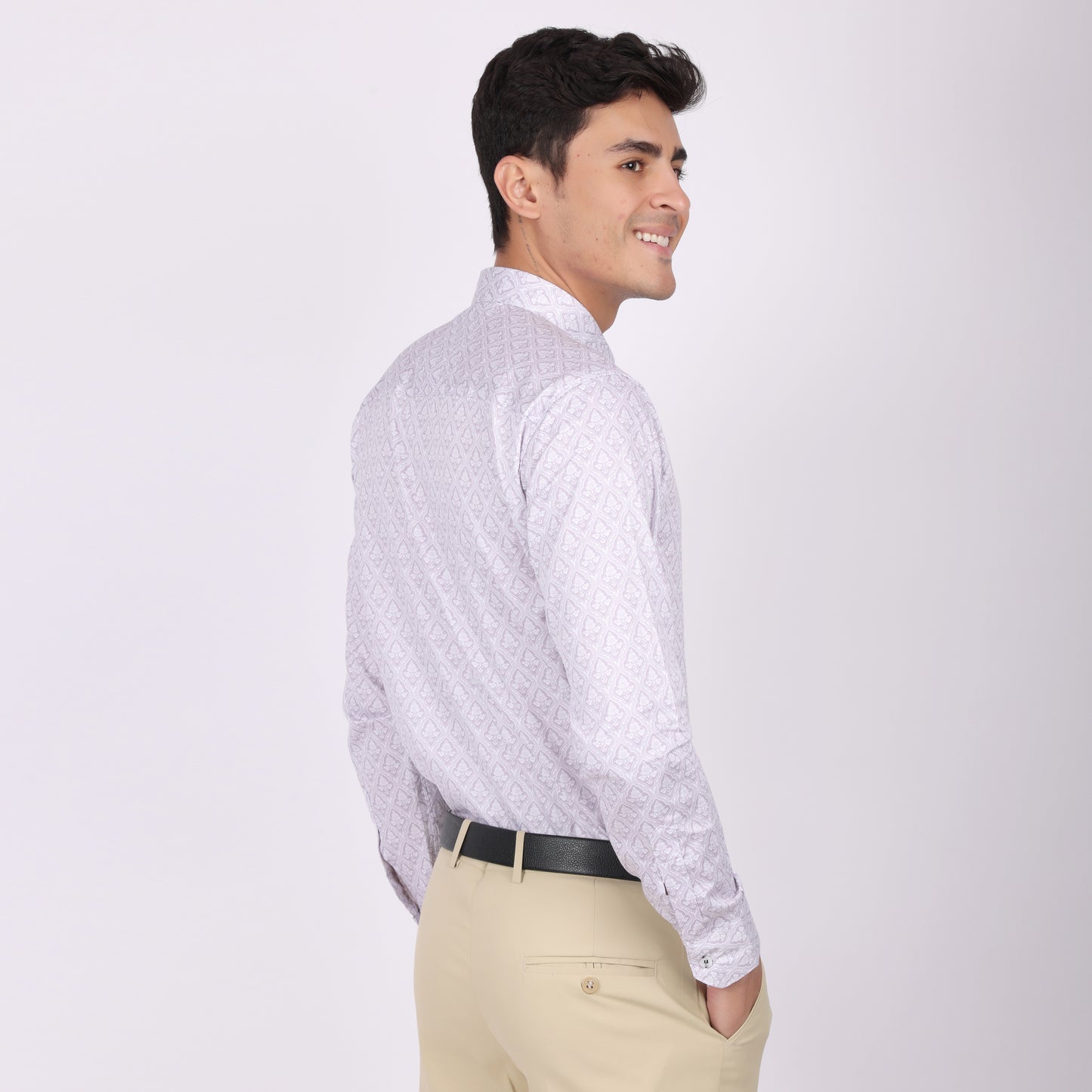 Men's Lavender Printed Cotton Shirt