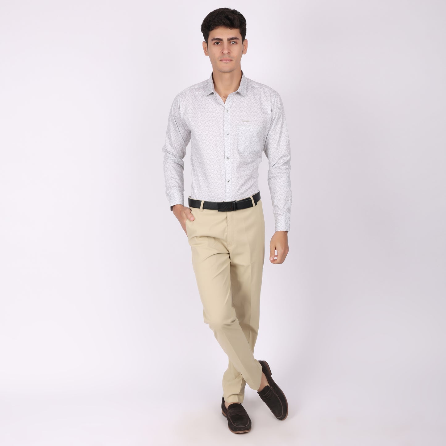 Men’s White & Grey Printed Formal Shirt