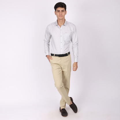 Men’s White & Grey Printed Formal Shirt