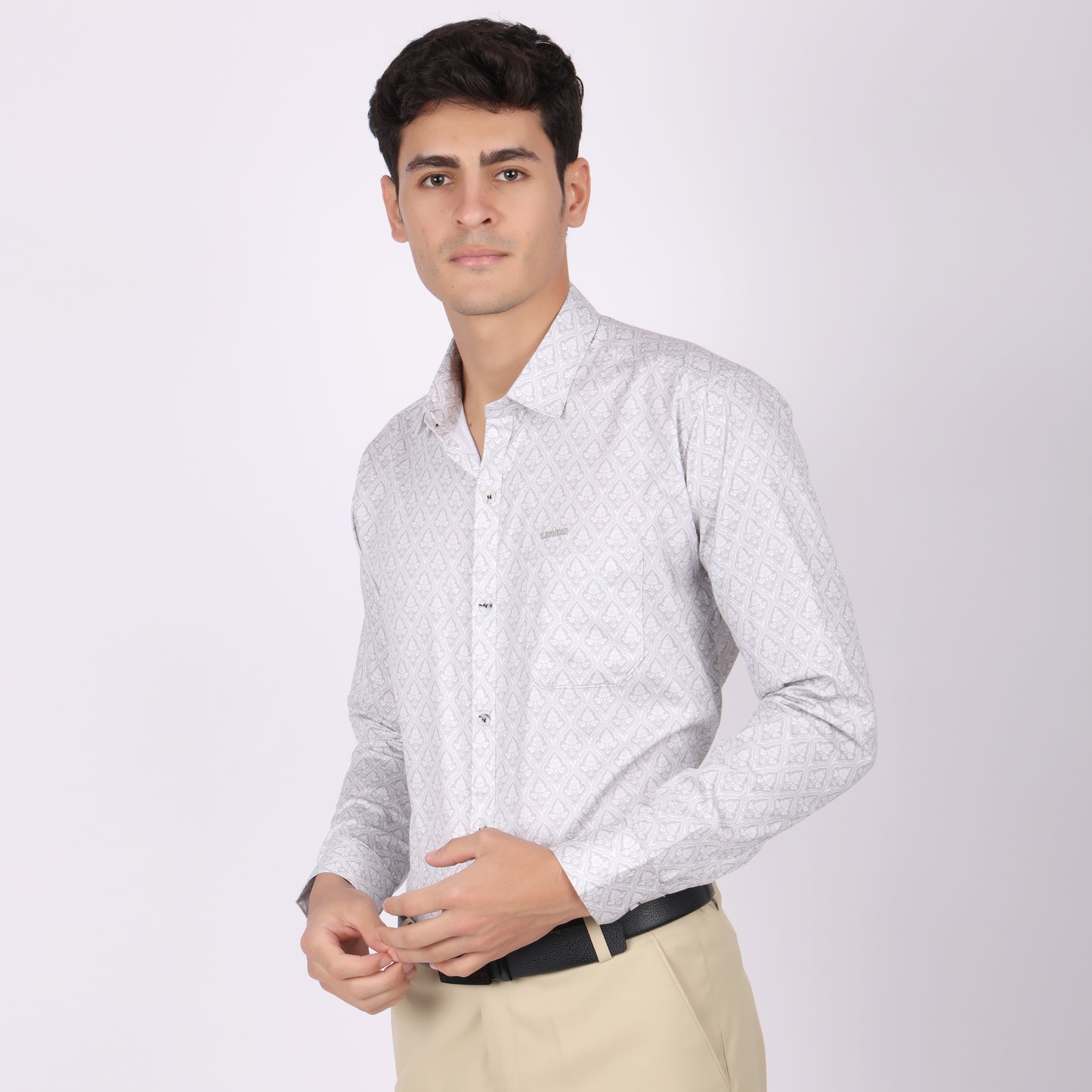 Men’s White & Grey Printed Formal Shirt
