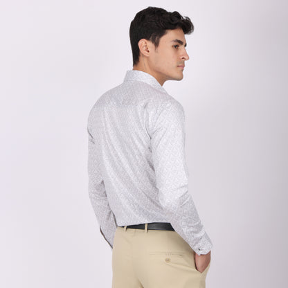 Men’s White & Grey Printed Formal Shirt