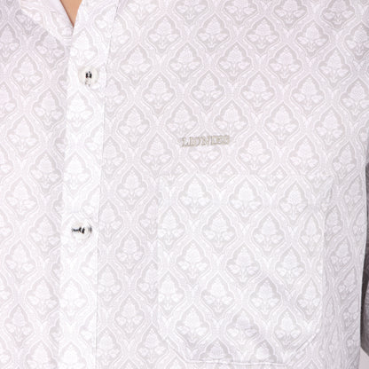 Men’s White & Grey Printed Formal Shirt