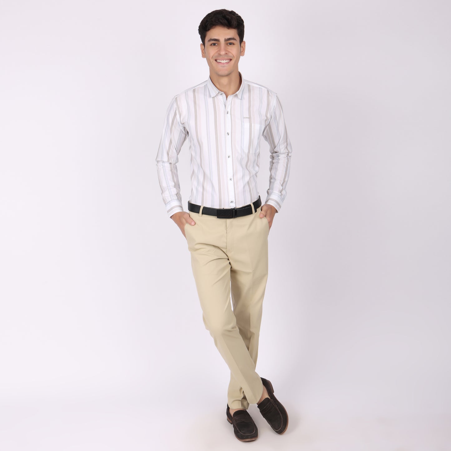 Men's White Striped Cotton Shirt