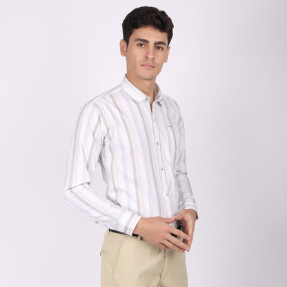Men's White Striped Cotton Shirt