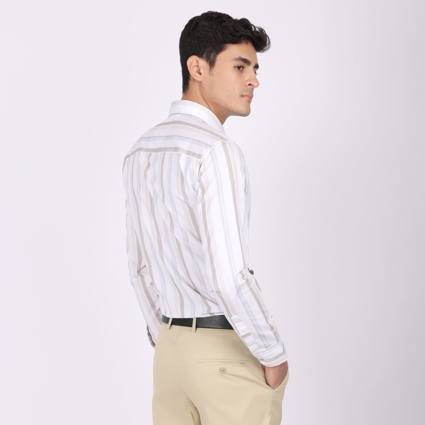 Men's White Striped Cotton Shirt