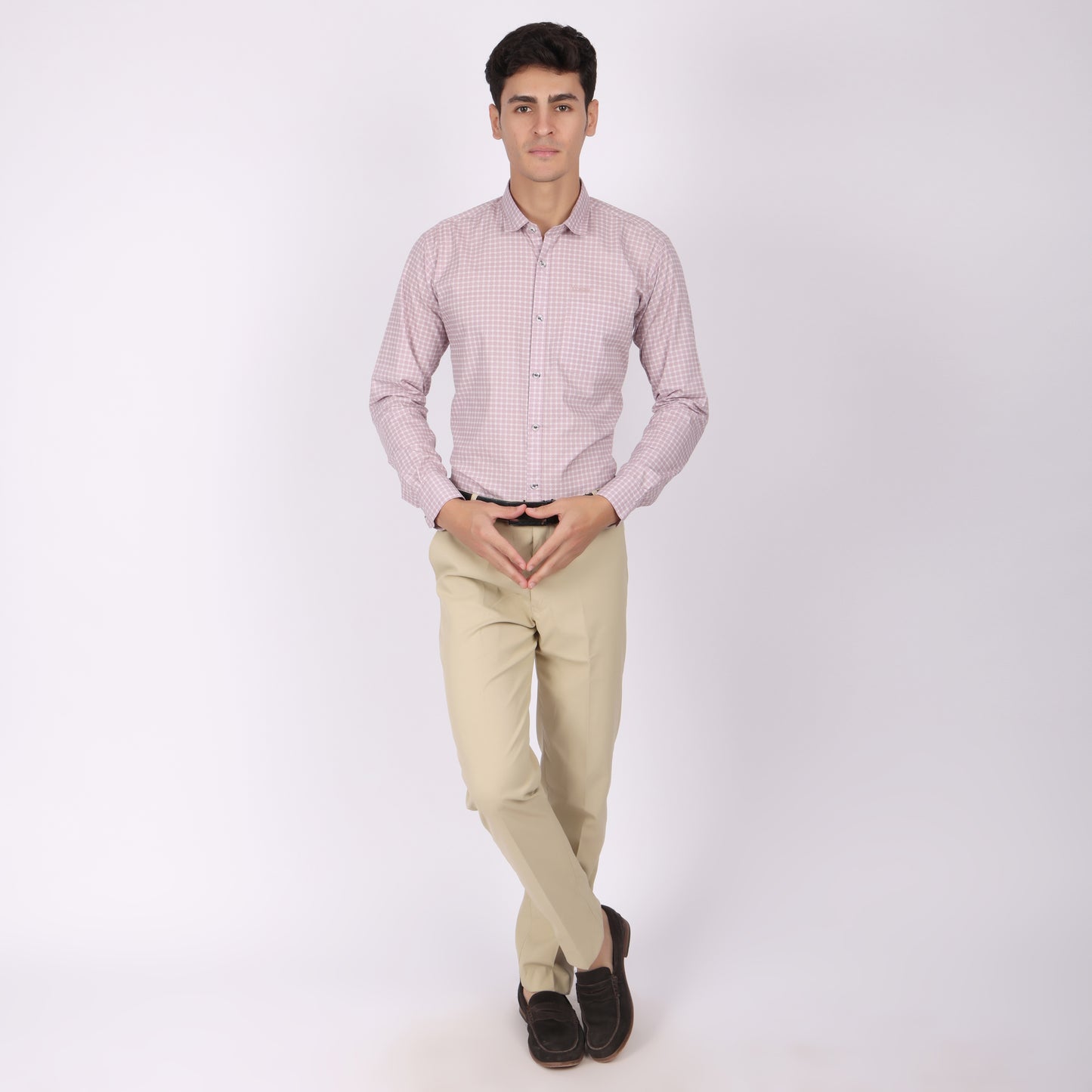 Men’s Pink & White Checkered Formal Shirt