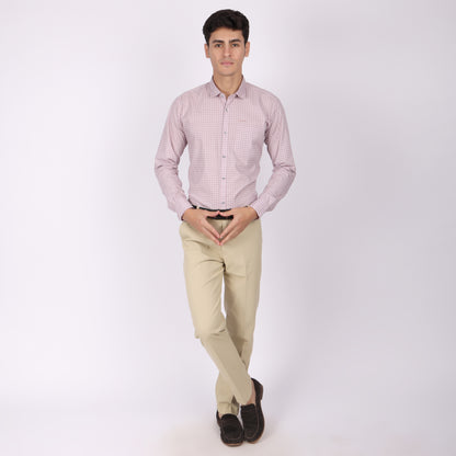 Men’s Pink & White Checkered Formal Shirt
