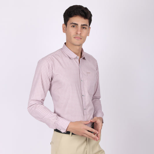 Men’s Pink & White Checkered Formal Shirt