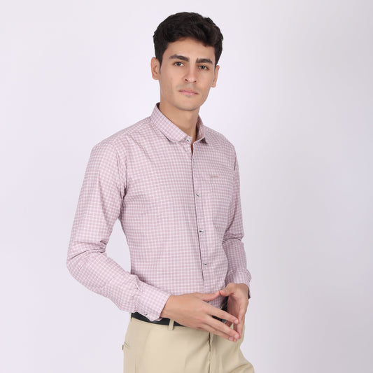 Men’s Pink & White Checkered Formal Shirt (100% off)