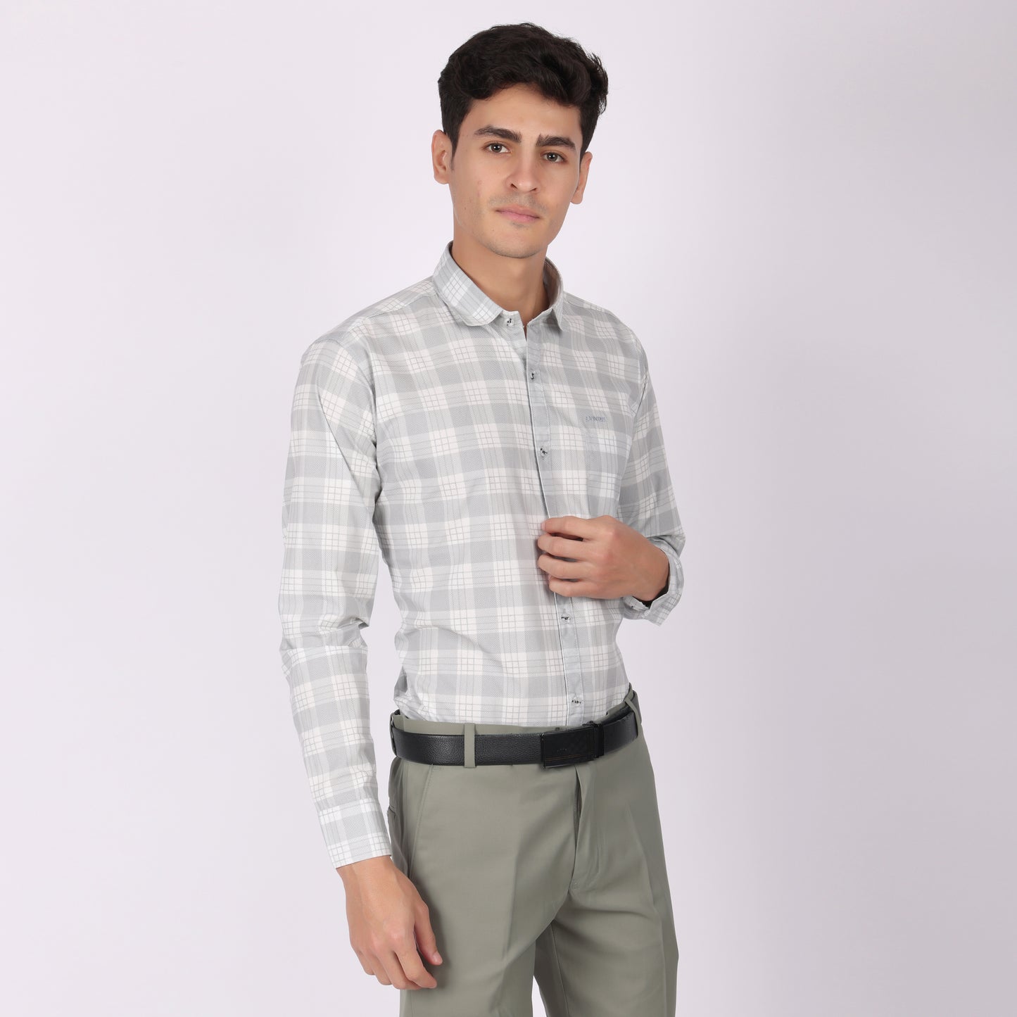 Men’s Grey & White Checkered Formal Shirt