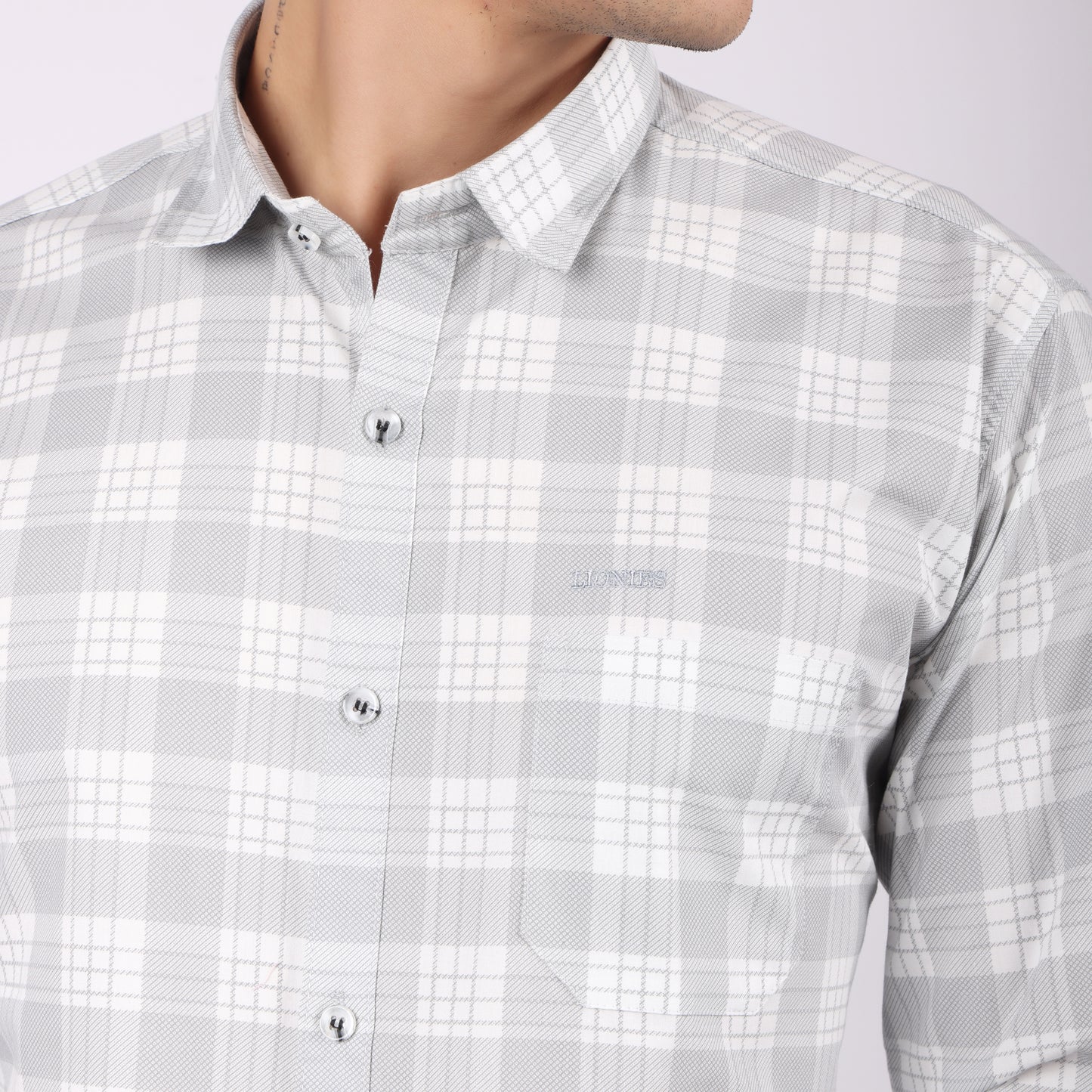 Men’s Grey & White Checkered Formal Shirt