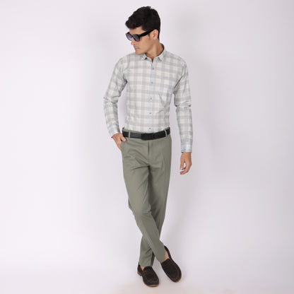 Men’s Grey & White Checkered Formal Shirt