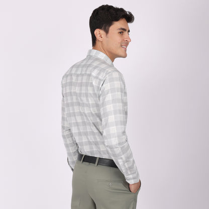 Men’s Grey & White Checkered Formal Shirt