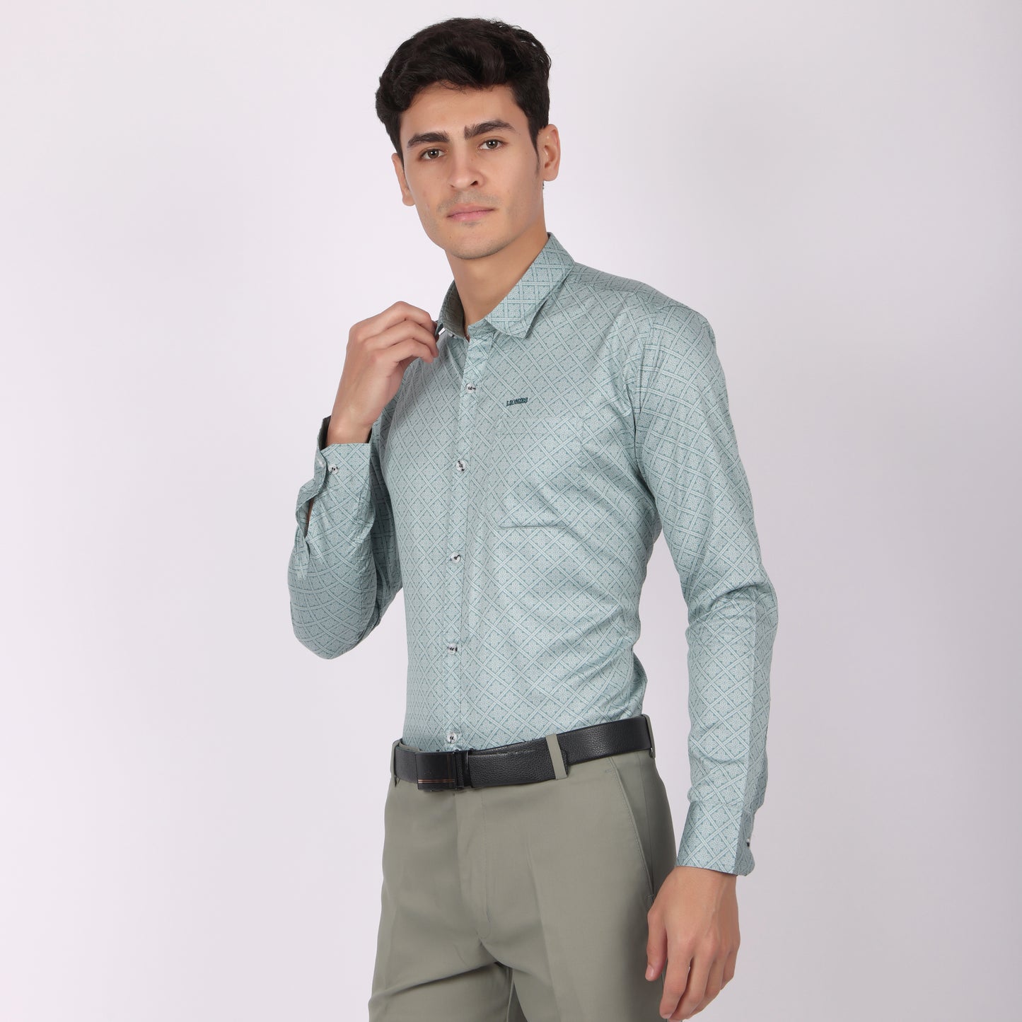 Men’s Light Green Printed Formal Shirt
