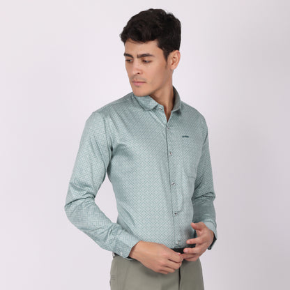 Men’s Light Green Printed Formal Shirt