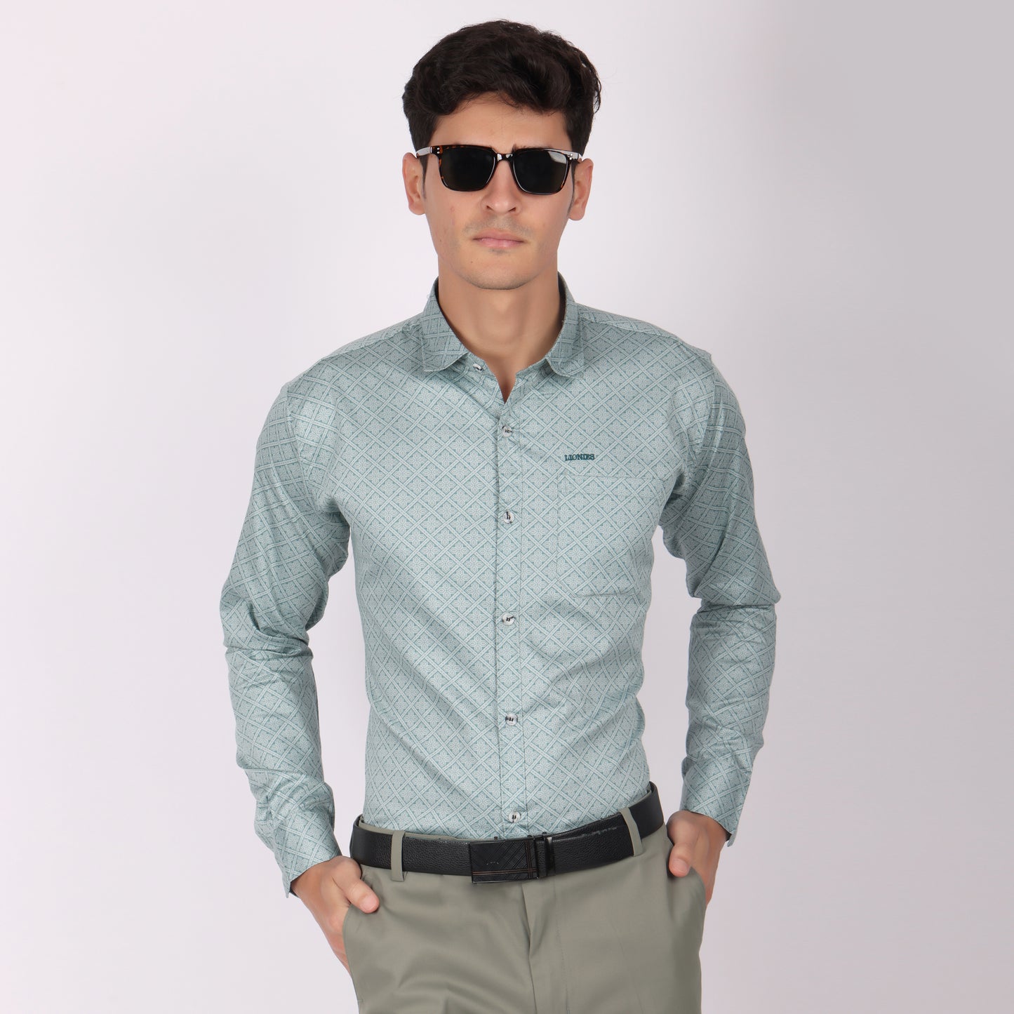 Men’s Light Green Printed Formal Shirt