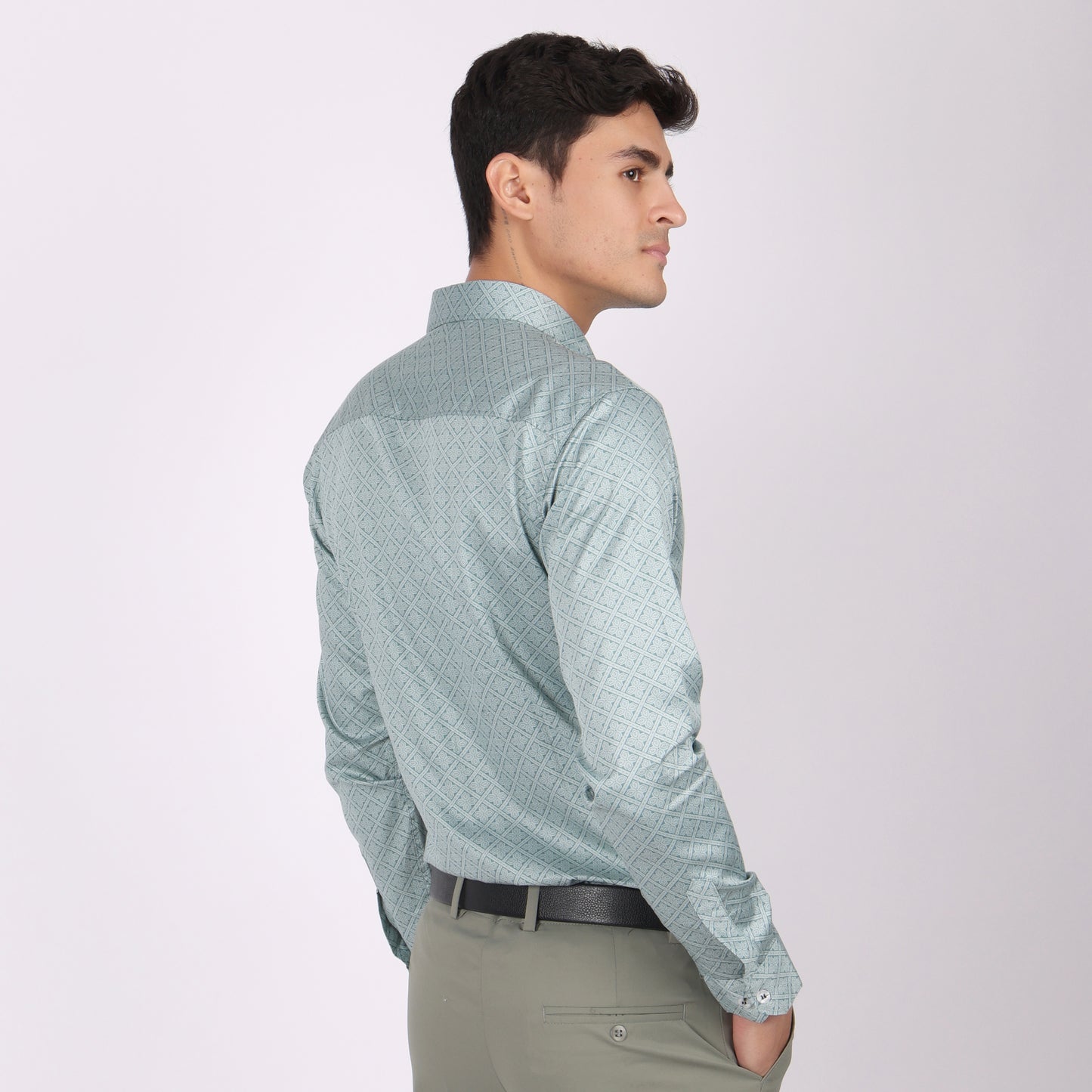 Men’s Light Green Printed Formal Shirt
