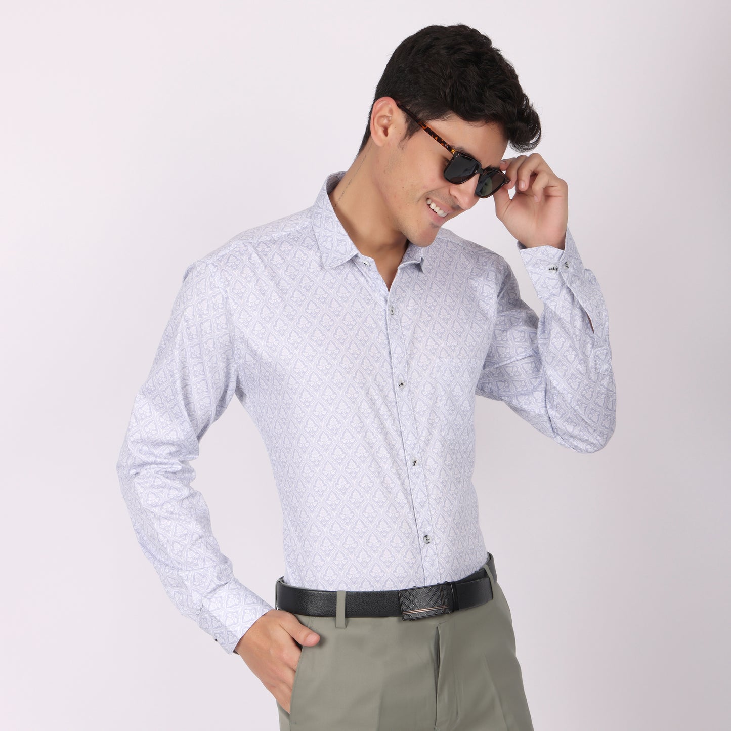 Men’s White Printed Formal Shirt