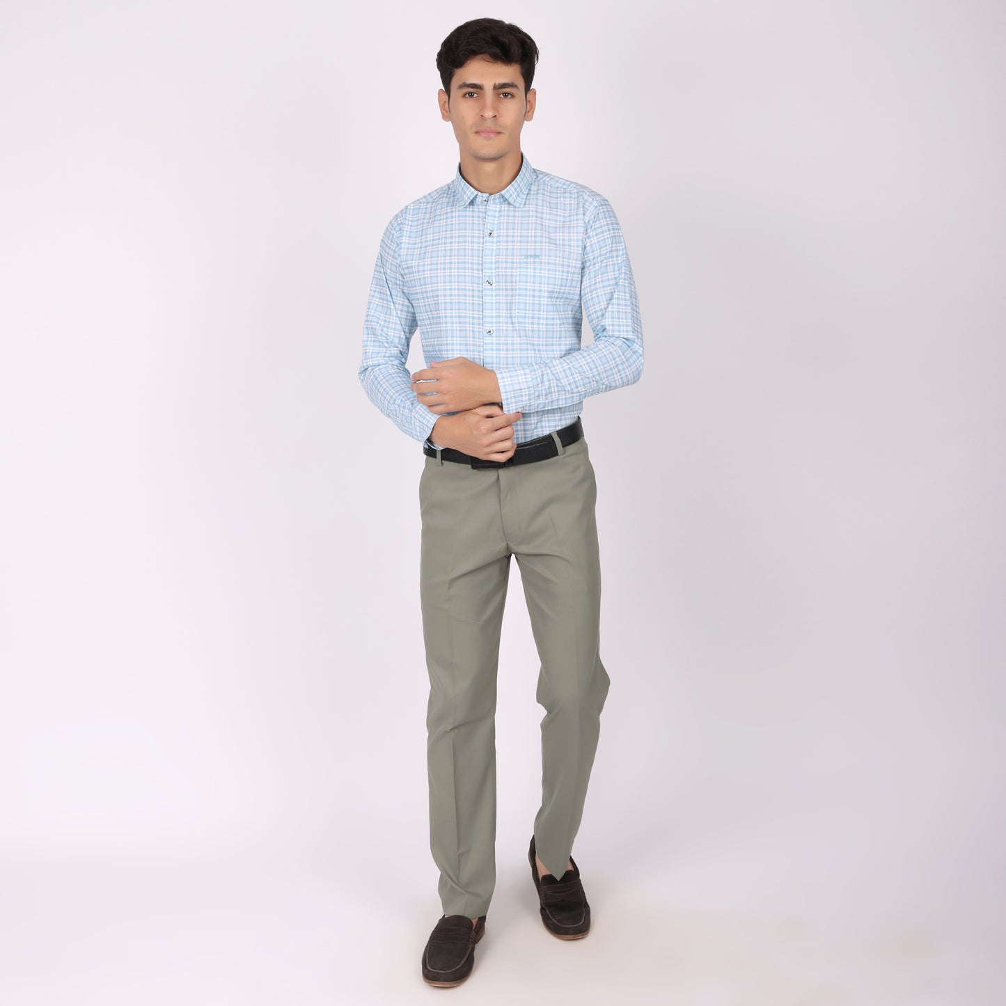 Men’s Light Blue Checkered Formal Shirt