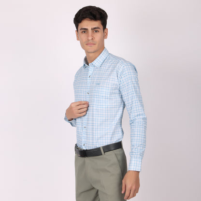 Men’s Light Blue Checkered Formal Shirt