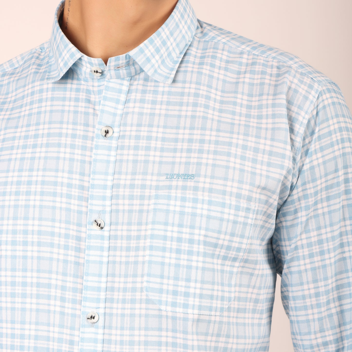 Men’s Light Blue Checkered Formal Shirt