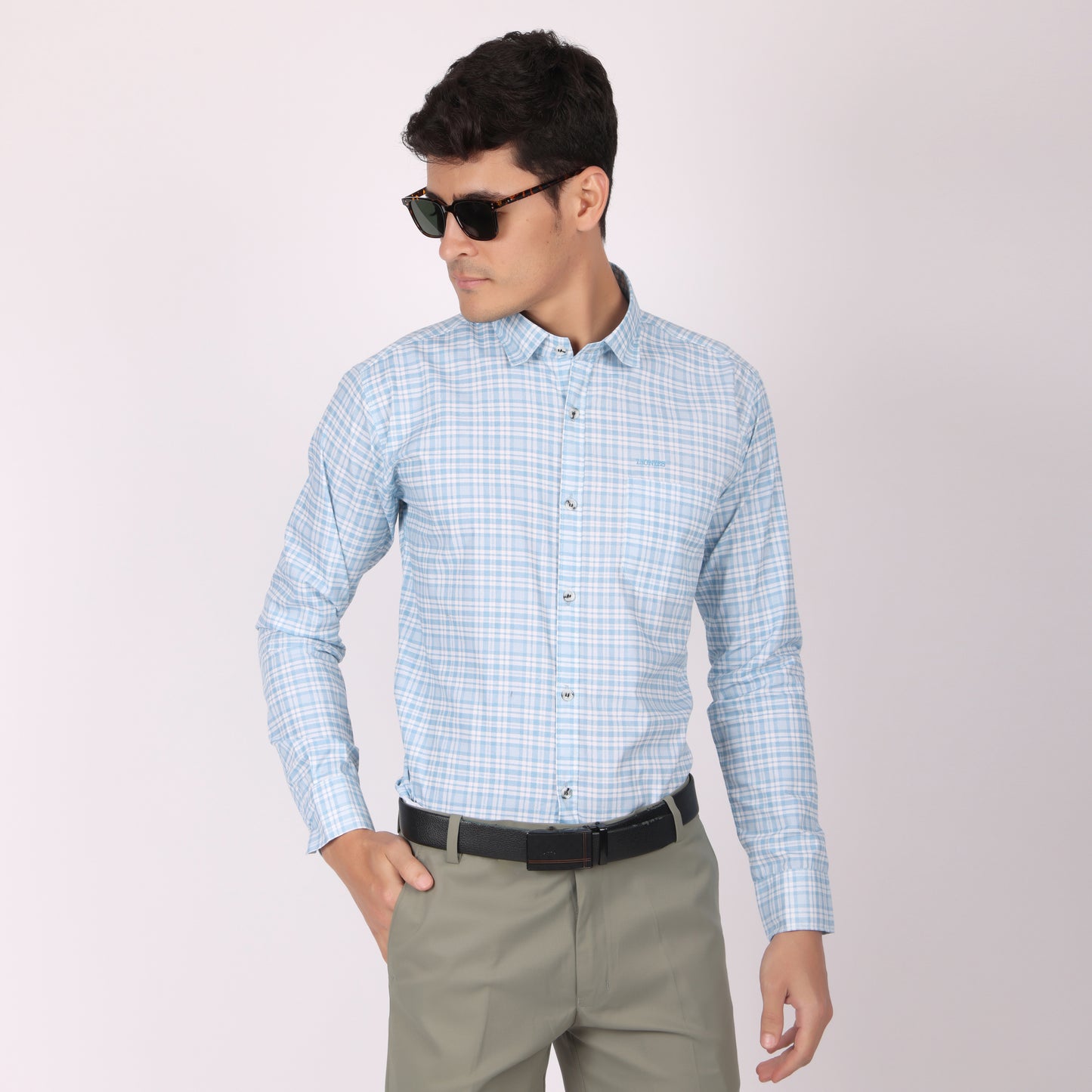 Men’s Light Blue Checkered Formal Shirt