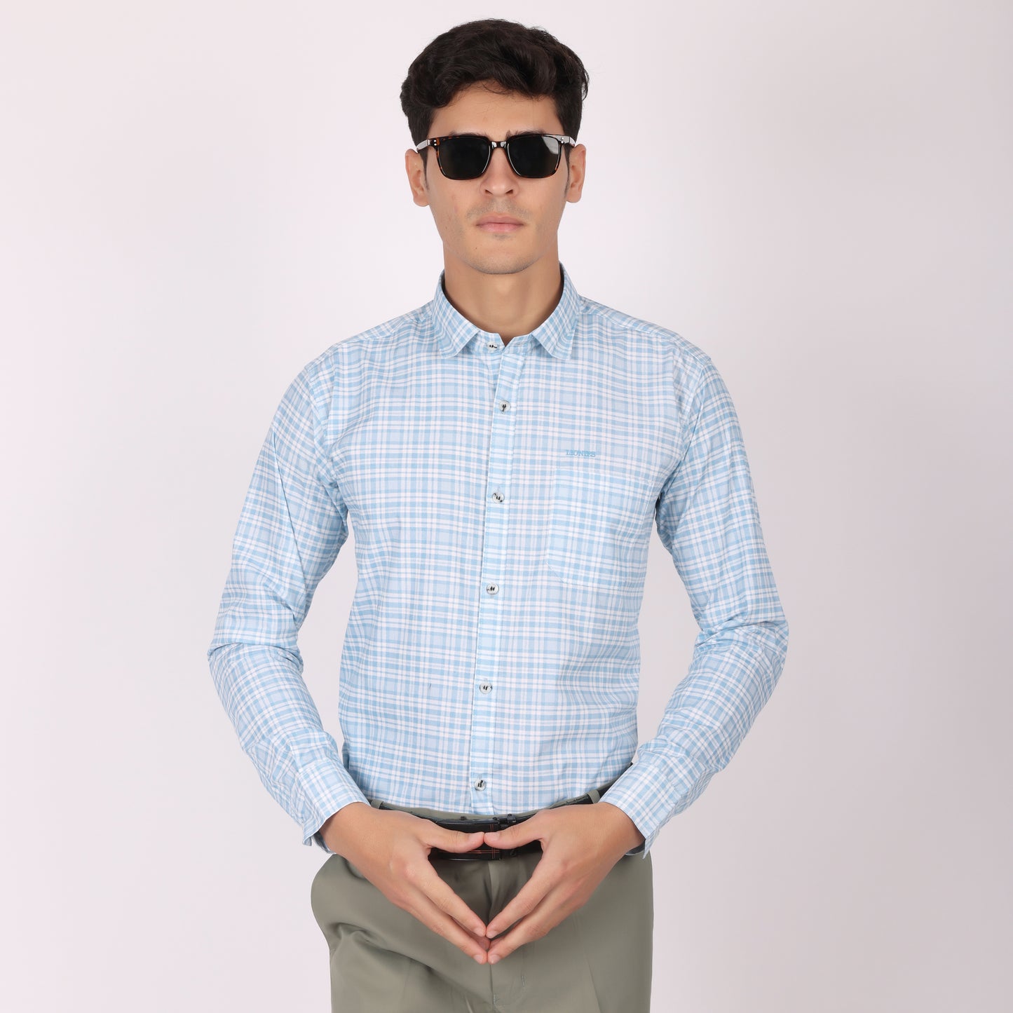 Men’s Light Blue Checkered Formal Shirt