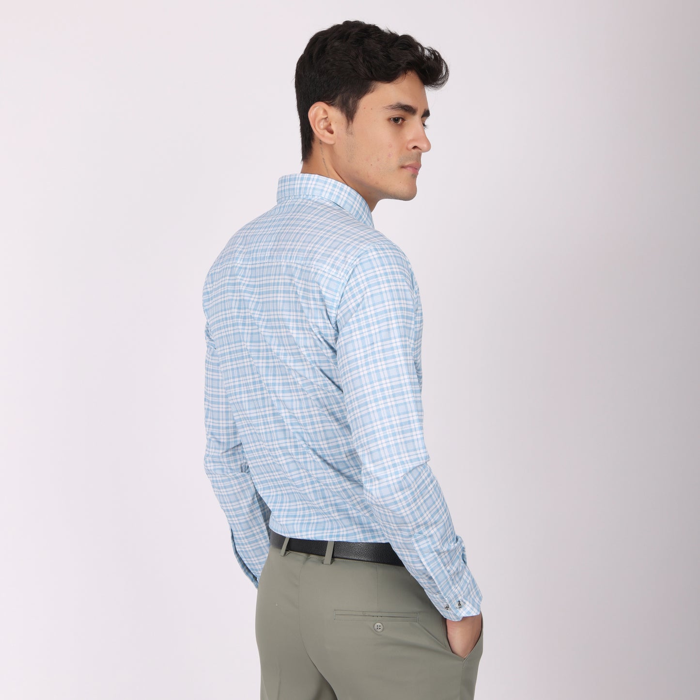 Men’s Light Blue Checkered Formal Shirt