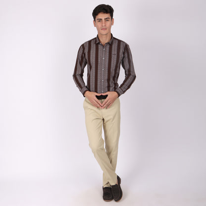 Men’s Brown Striped Full Sleeve Shirt