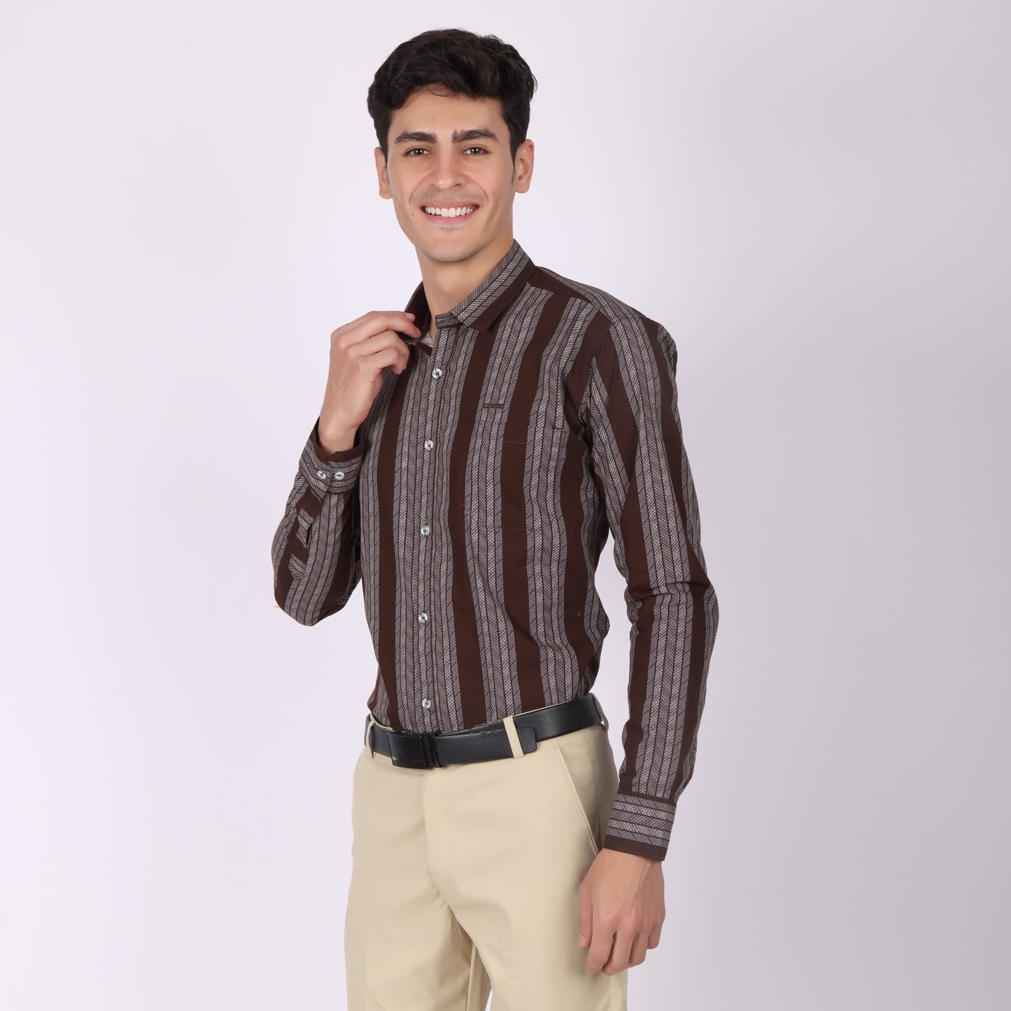 Men’s Brown Striped Full Sleeve Shirt