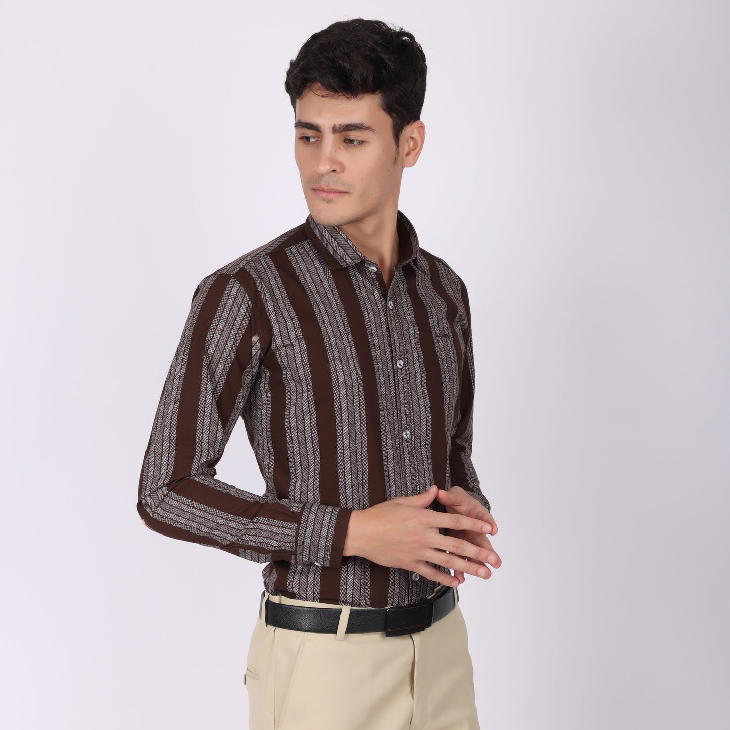 Men’s Brown Striped Full Sleeve Shirt