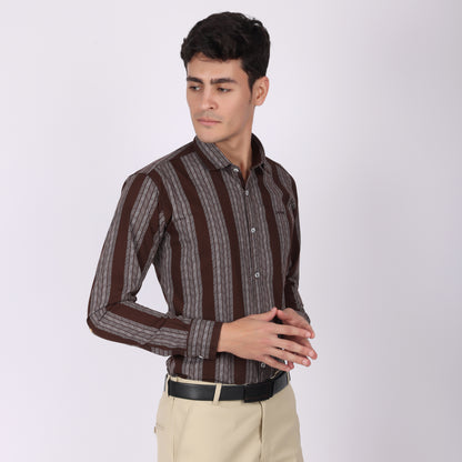 Men’s Brown Striped Full Sleeve Shirt