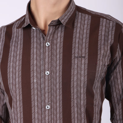 Men’s Brown Striped Full Sleeve Shirt