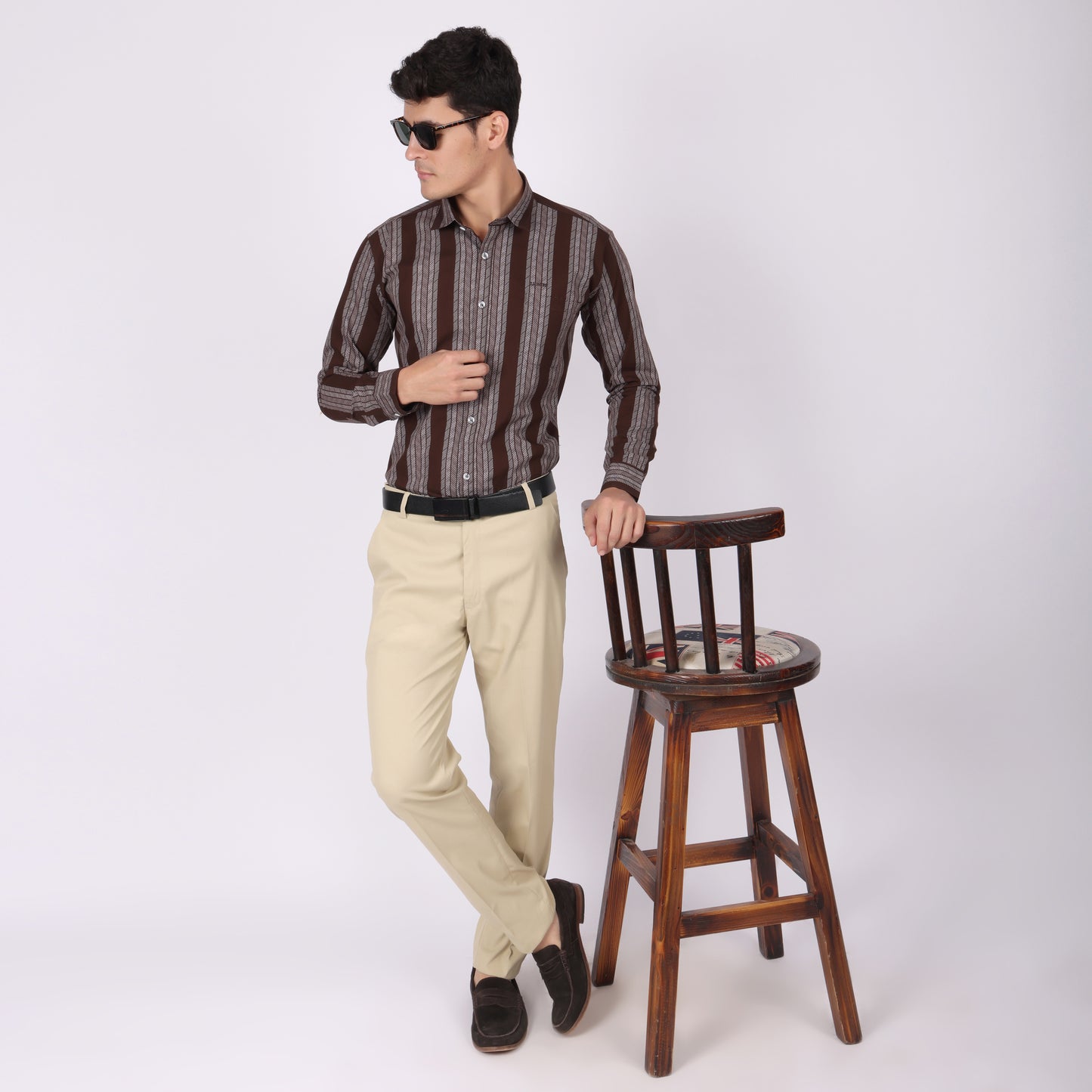 Men’s Brown Striped Full Sleeve Shirt