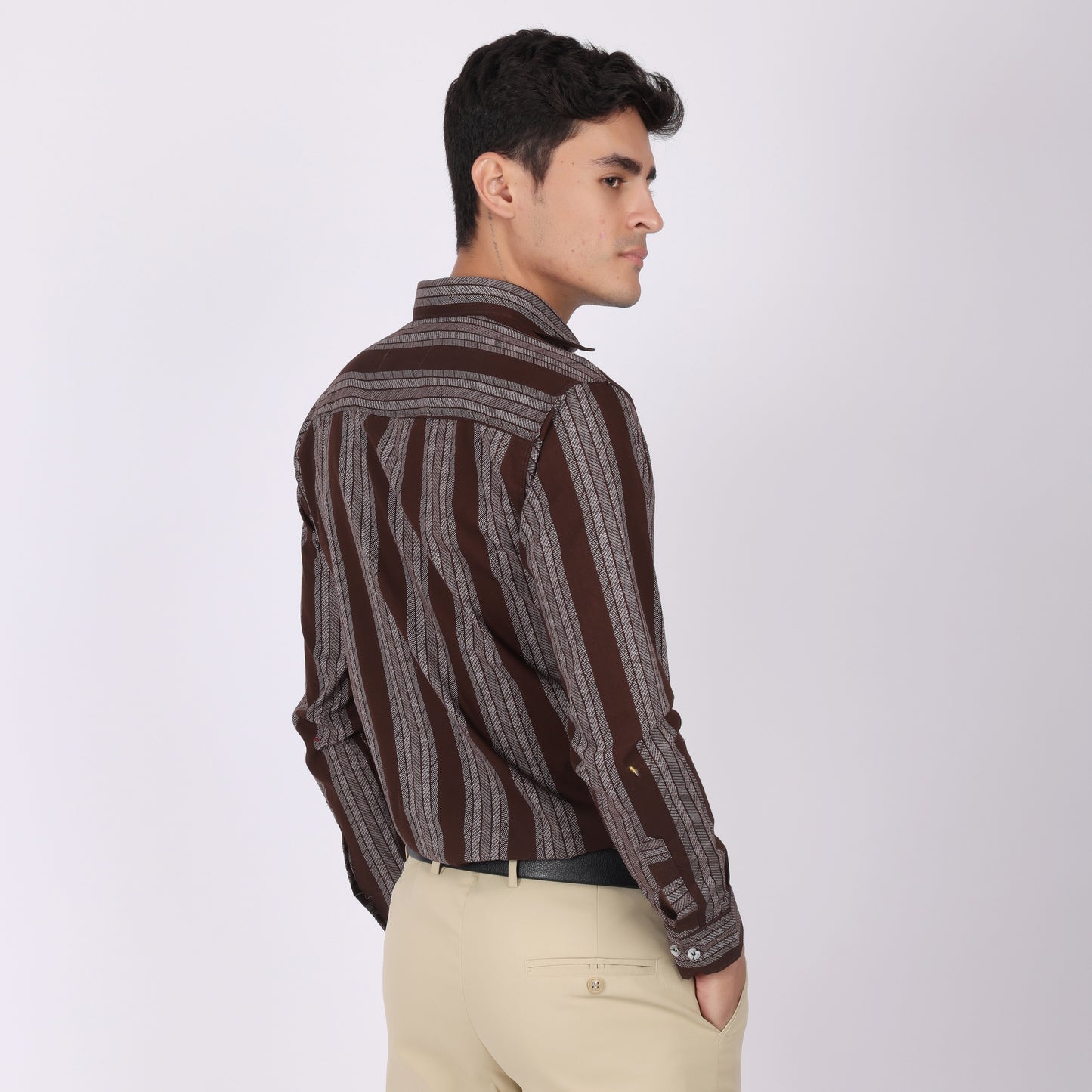 Men’s Brown Striped Full Sleeve Shirt