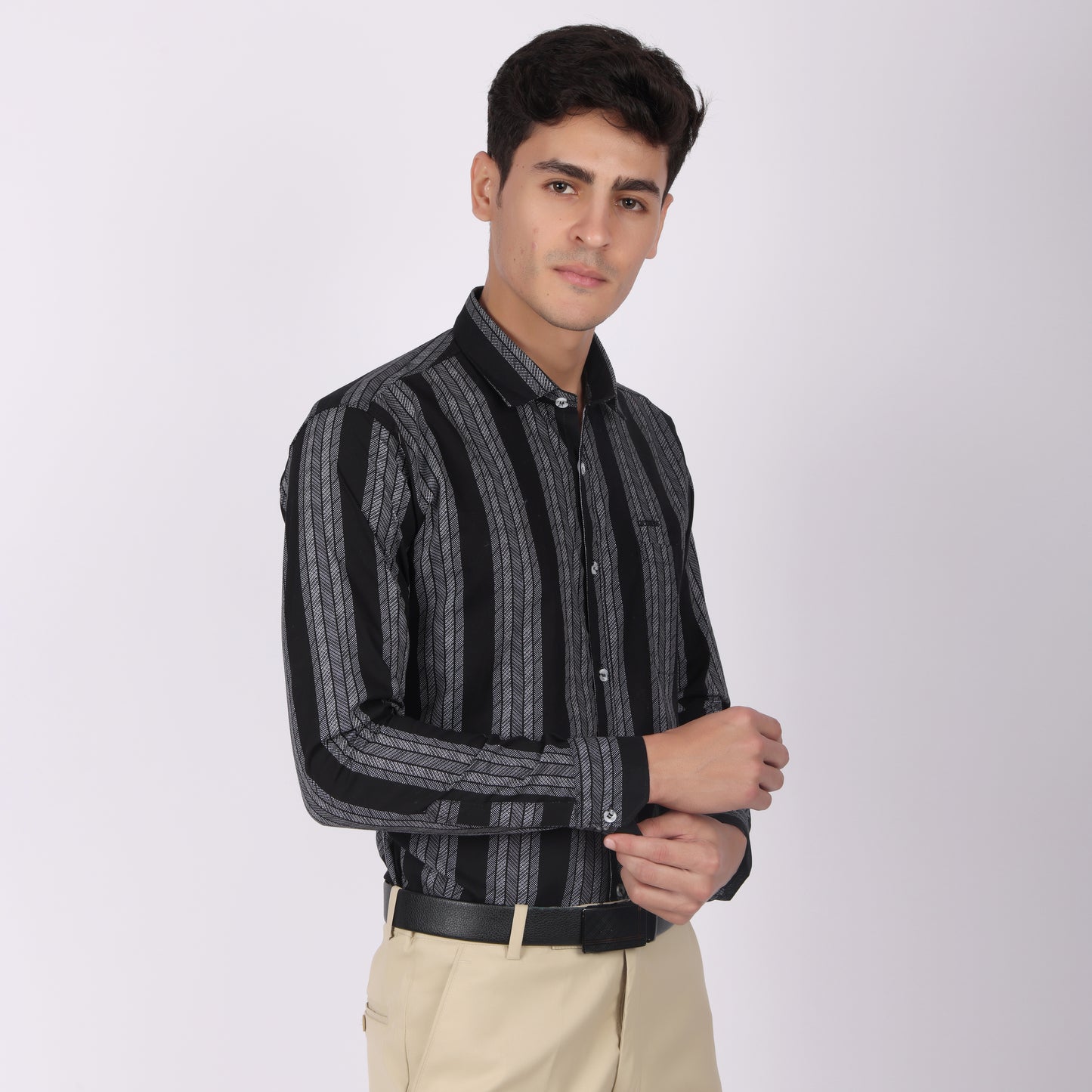 Men’s Black Striped Full Sleeve Shirt