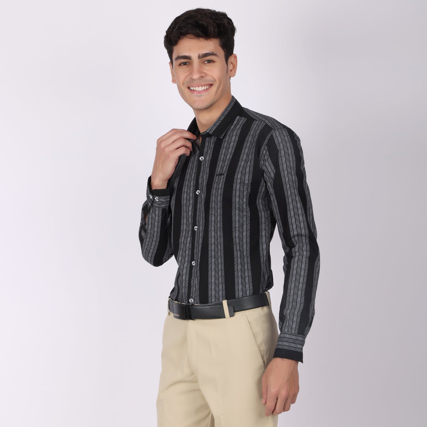 Men’s Black Striped Full Sleeve Shirt