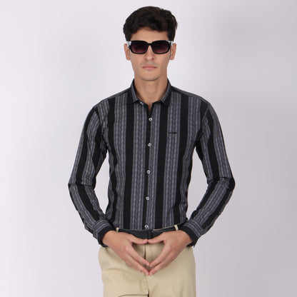 Men’s Black Striped Full Sleeve Shirt