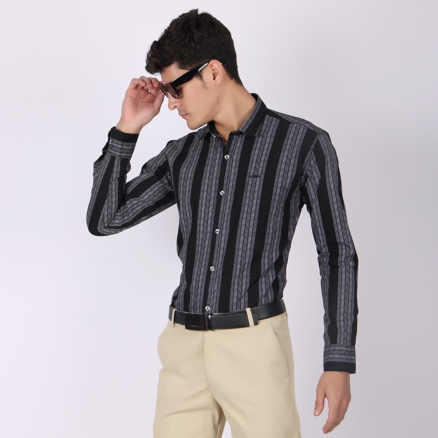 Men’s Black Striped Full Sleeve Shirt