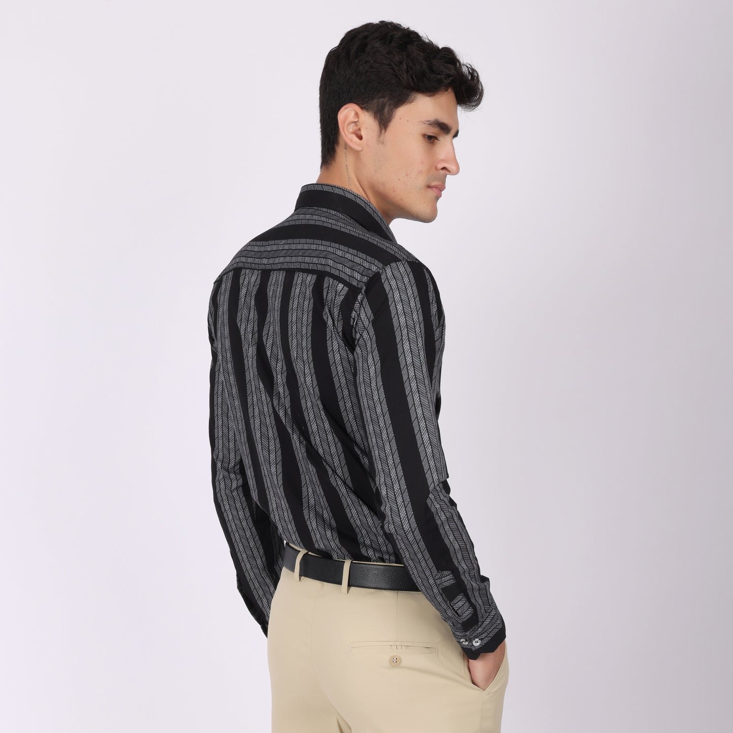 Men’s Black Striped Full Sleeve Shirt