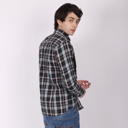Men’s Black & Grey Checkered Shirt with Contrast Patch Pocket