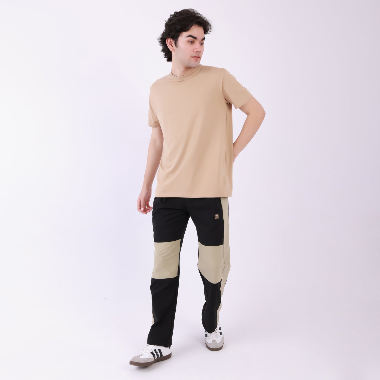 Lionies Dual-Tone Panel Joggers – Beige & Black