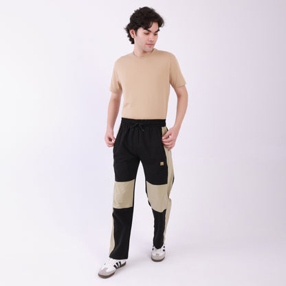 Lionies Dual-Tone Panel Joggers – Beige & Black