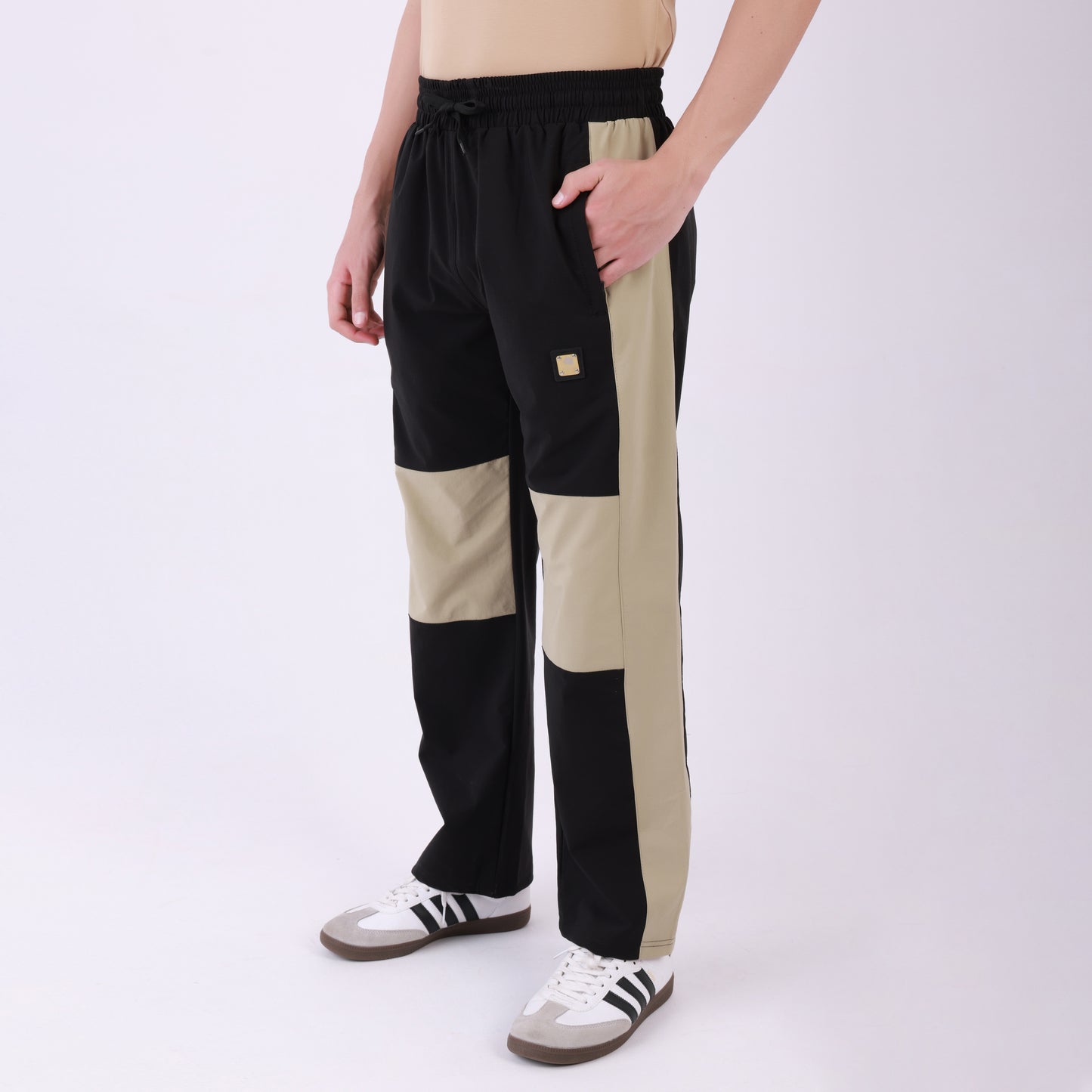 Lionies Dual-Tone Panel Joggers – Beige & Black
