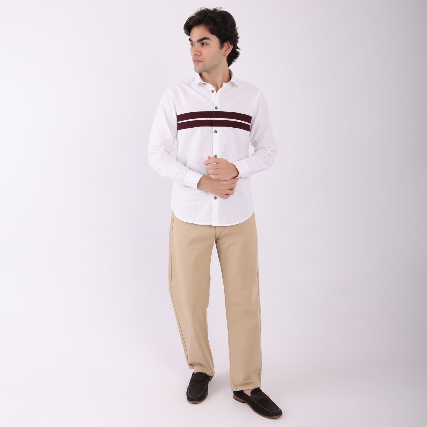 Lionies Dual Stripe Shirt – White & Maroon Classic