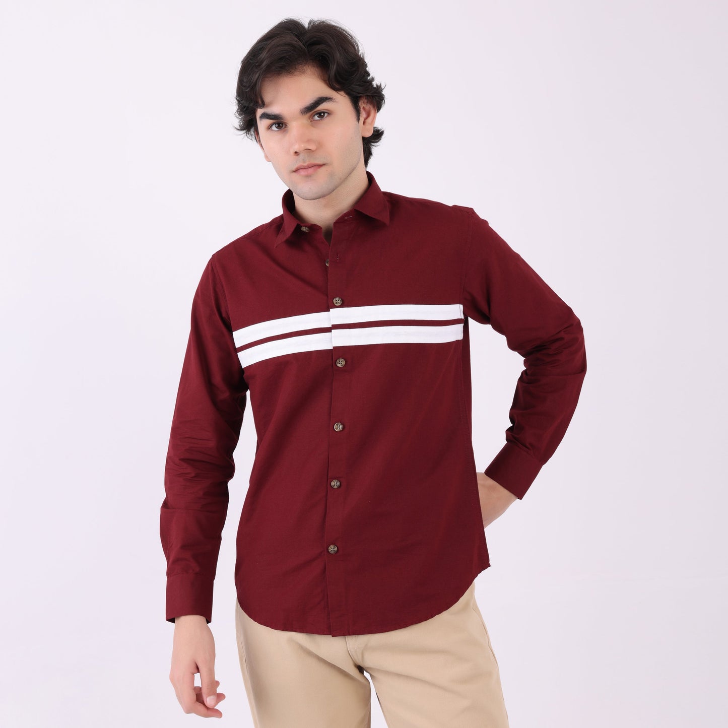 Lionies Dual Stripe Shirt – Maroon  & White  Classic