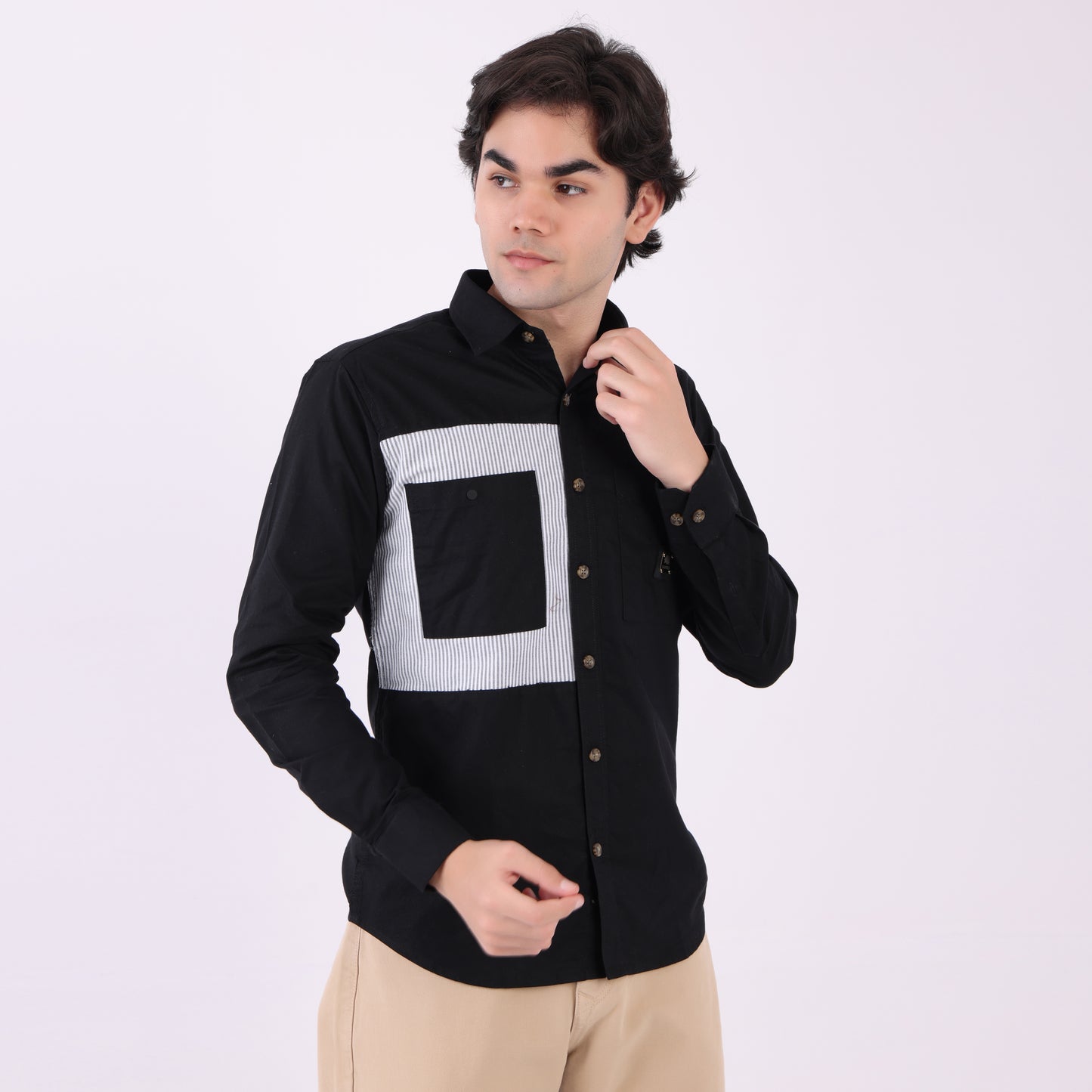 Lionies Dual Pocket Panel Shirt – Black & White Statement