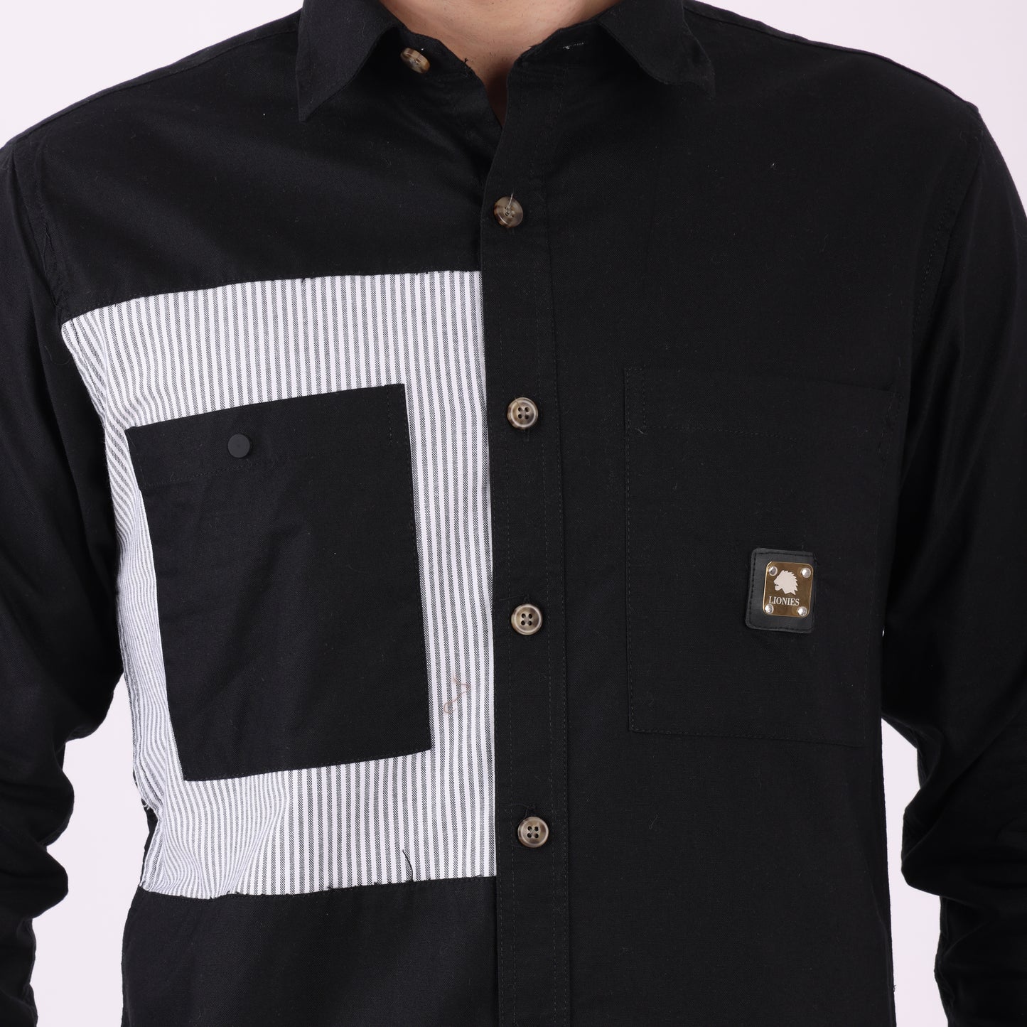 Lionies Dual Pocket Panel Shirt – Black & White Statement